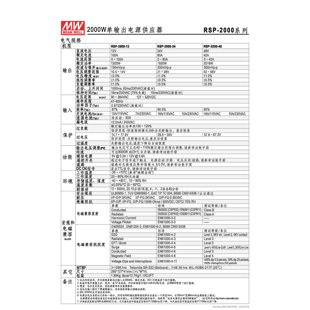 明緯 2000W單組輸出電源供應器(RSP-2000-24), , large