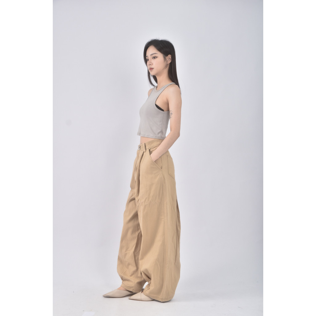 (L) mini matters高腰丹寧牛仔質感棕色長褲二手衣, , large