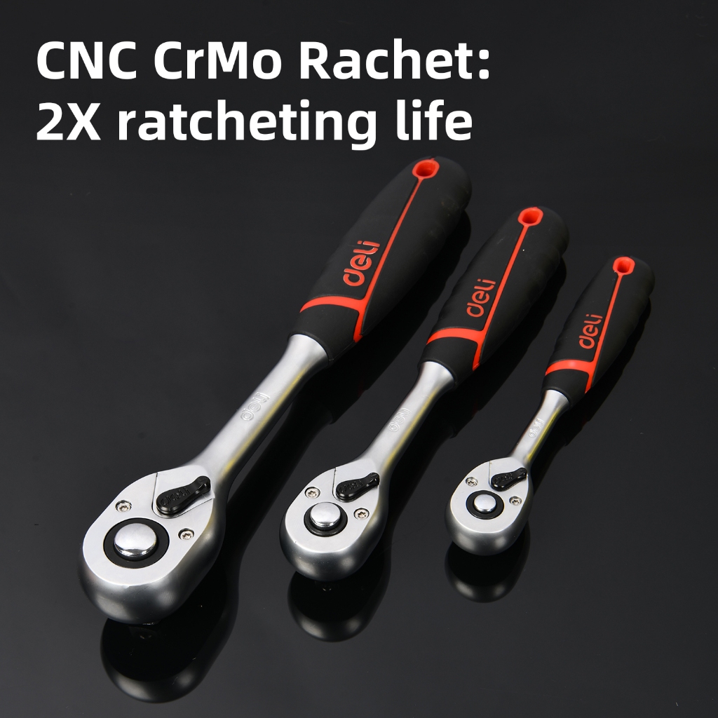 【得力工具 deli tools】 72齒 棘輪扳手 專業款 大扭力 CNC精密棘輪 手感好 防滑-1/2" 四分棘輪扳手, , large