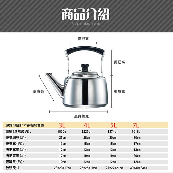 PERFECT 理想牌 晶品304不鏽鋼茶壺一體成型笛音壺 5L-Leidea樂德兒, , large