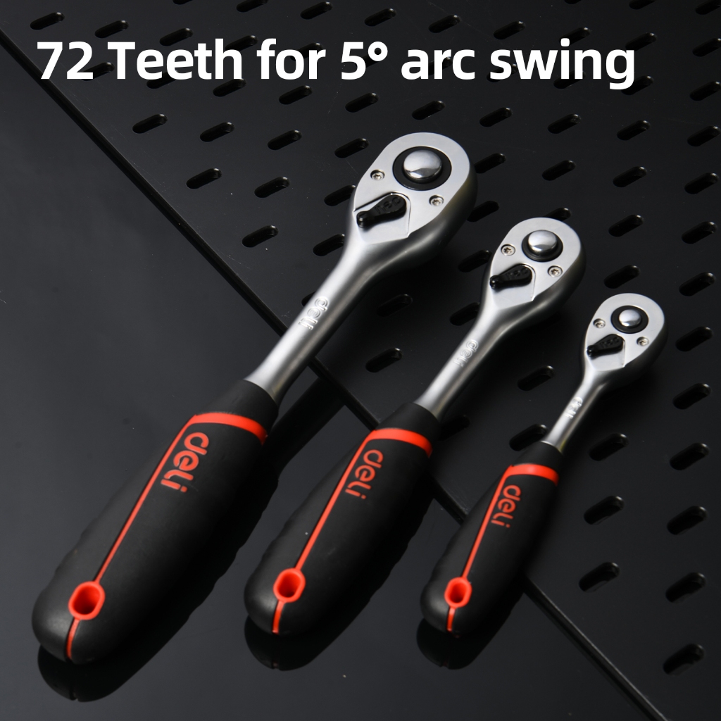 【得力工具 deli tools】 72齒 棘輪扳手 專業款 大扭力 CNC精密棘輪 手感好 防滑-1/2" 四分棘輪扳手, , large