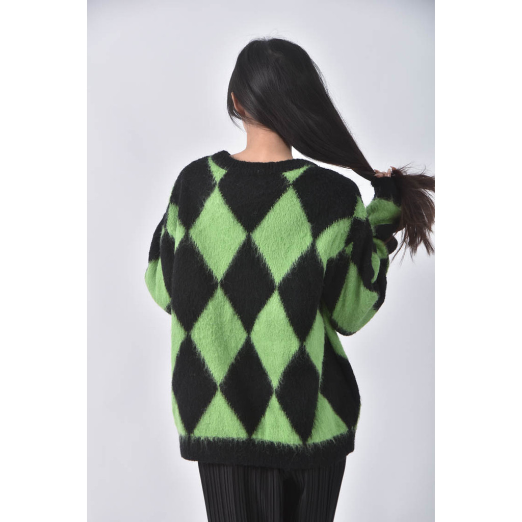 (F) lagua gem菱格紋綠色長袖上衣二手衣, , large