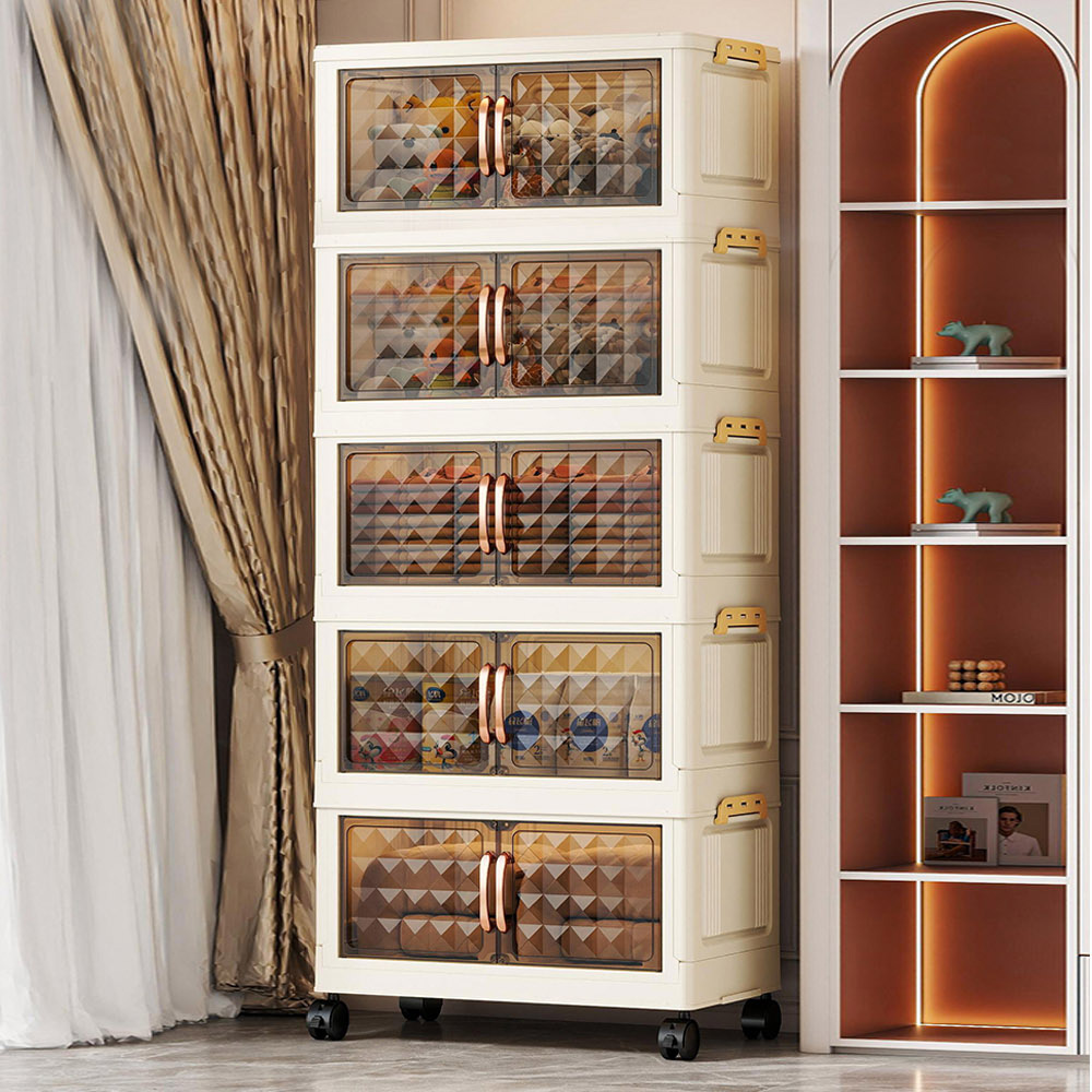 【AOTTO】50面寬雙開門透明可視格子磁吸五層折疊收納櫃(AC-5025)