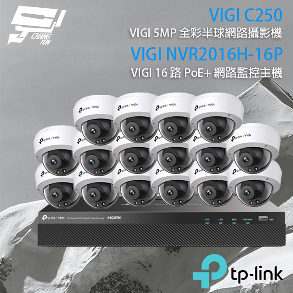 TP-LINK 昌運監視器組合 VIGI NVR2016H-16MP主機+VIGI C250 5MP全彩網路攝影機*16, , large