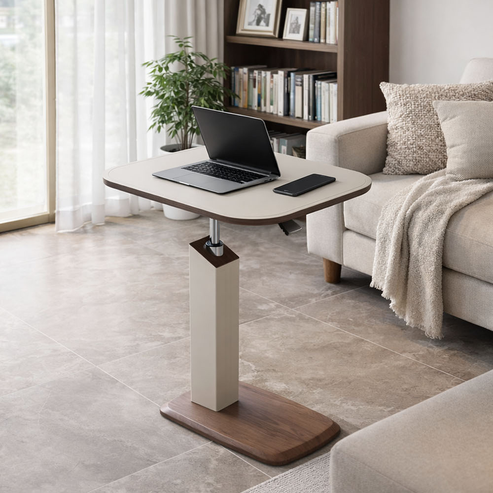 【AOTTO】奶油款可旋轉桌面升降邊桌-奶油白(FT-002W)