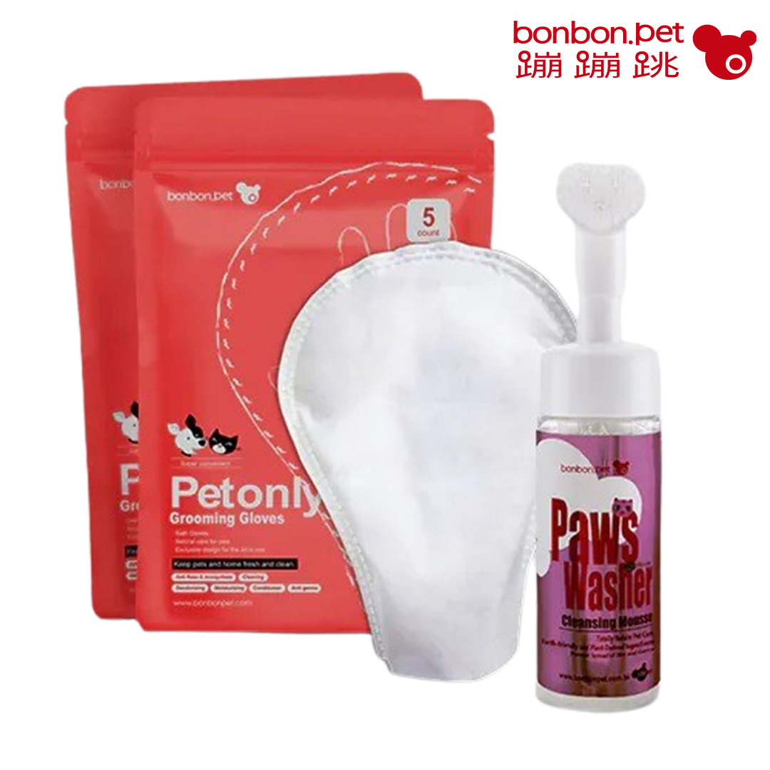 Gentle & Hypoallergenic Rose Geranium Cat Cleansing Mousse (150ml) + Bath Glove Wipes (5pcs/pack) Set, , large