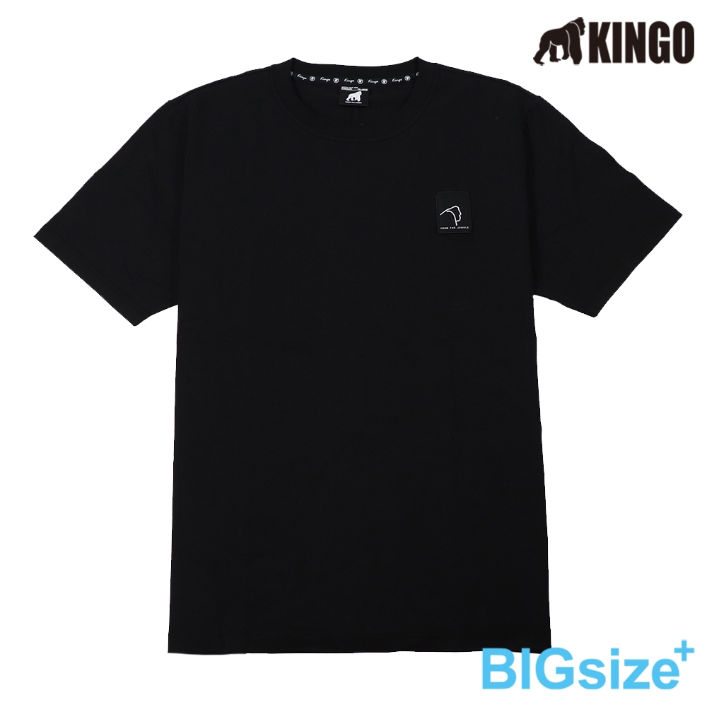 KINGO-超大尺碼-男款 圓領T恤-黑-415135, , large