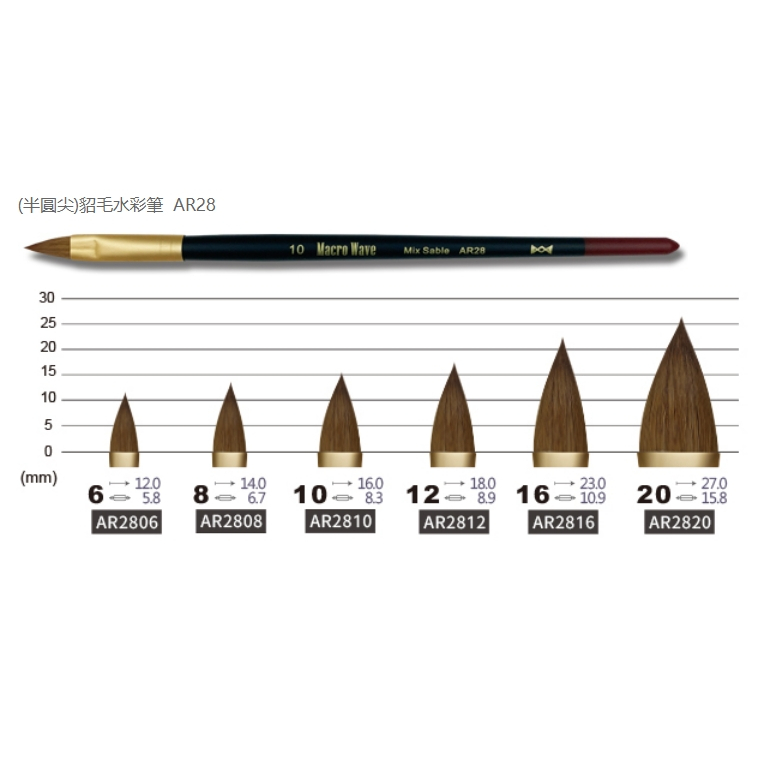 普思AP 馬可威貂毛水彩筆(半圓尖)6/8/106 AR2806, , large