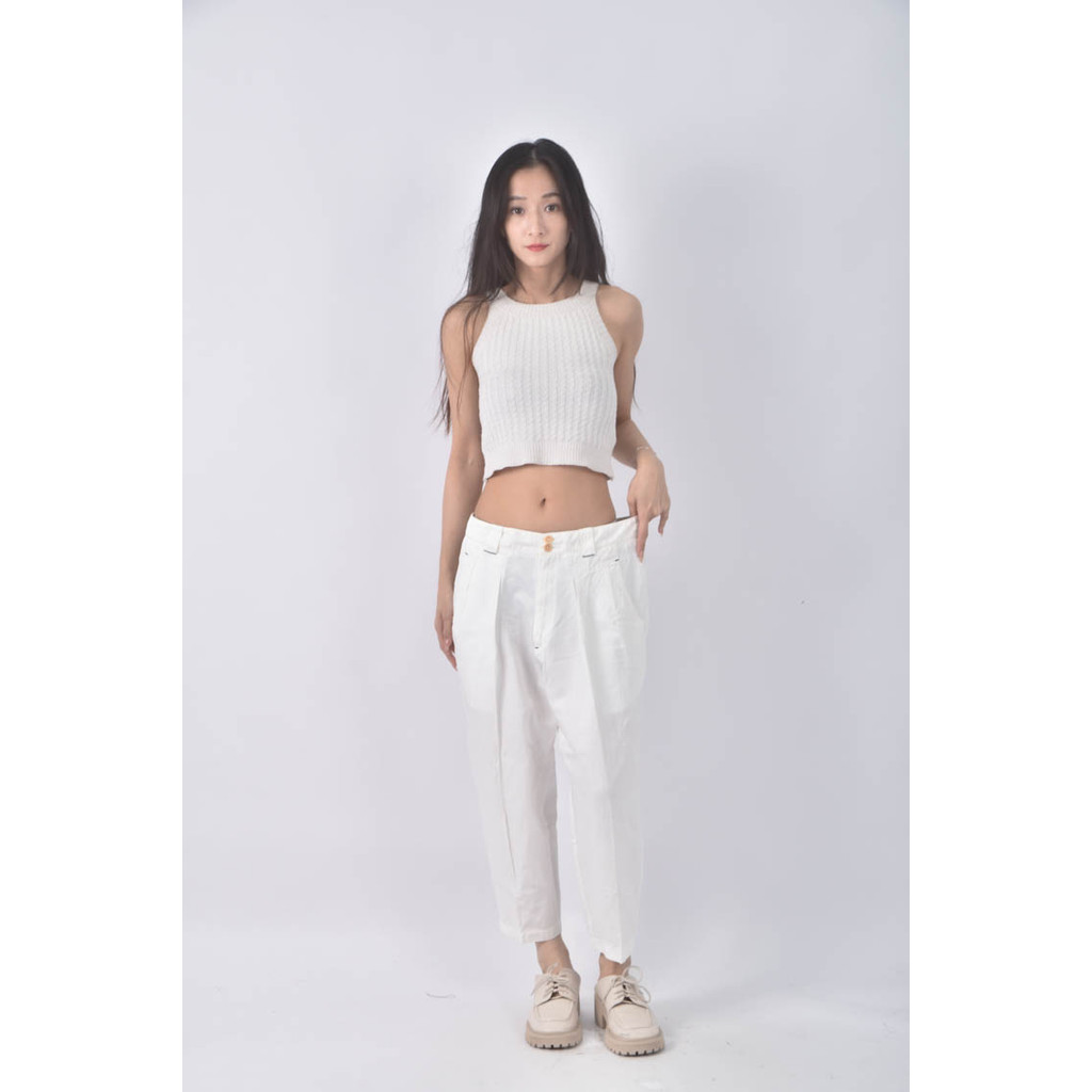 (XL) 高腰寬鬆白色長褲二手衣