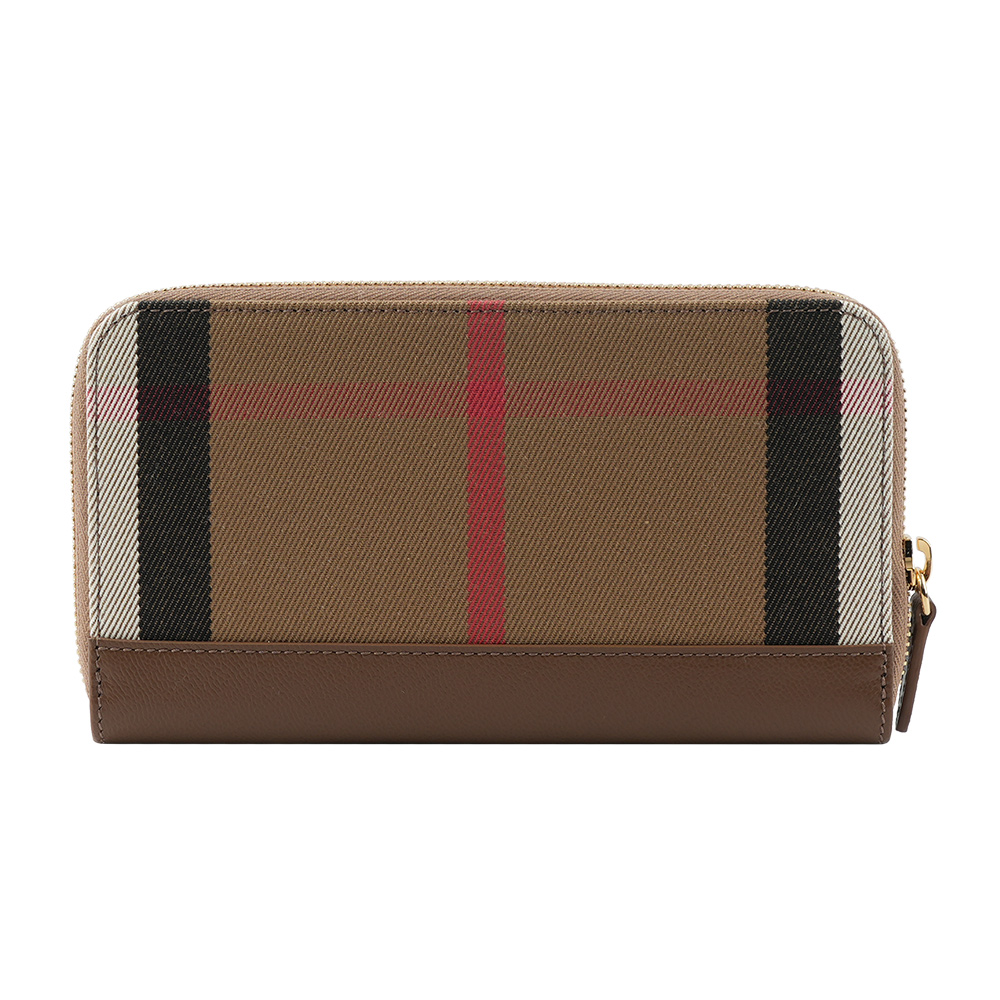 BURBERRY 格紋拼皮革ㄇ型拉鍊長夾/土棕色, , large