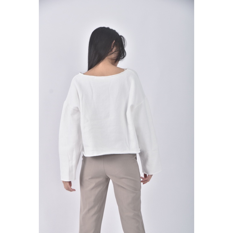 (XL) ideal tyge質感修身短版白色長袖上衣二手衣, , large