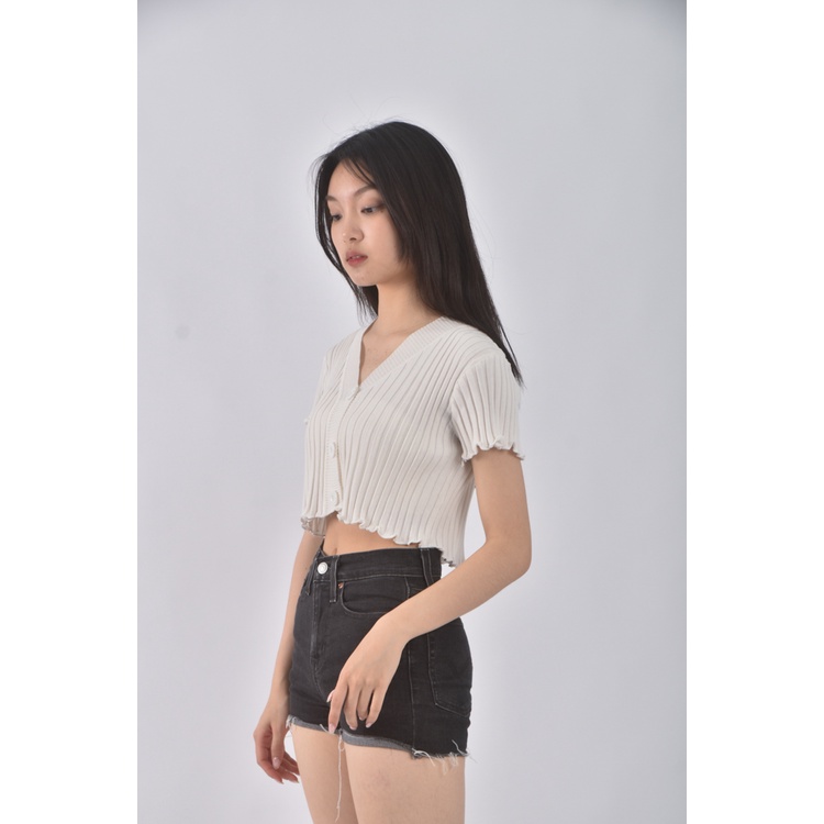 (S) high rise skinny丹寧牛仔素面黑色短褲二手衣, , large