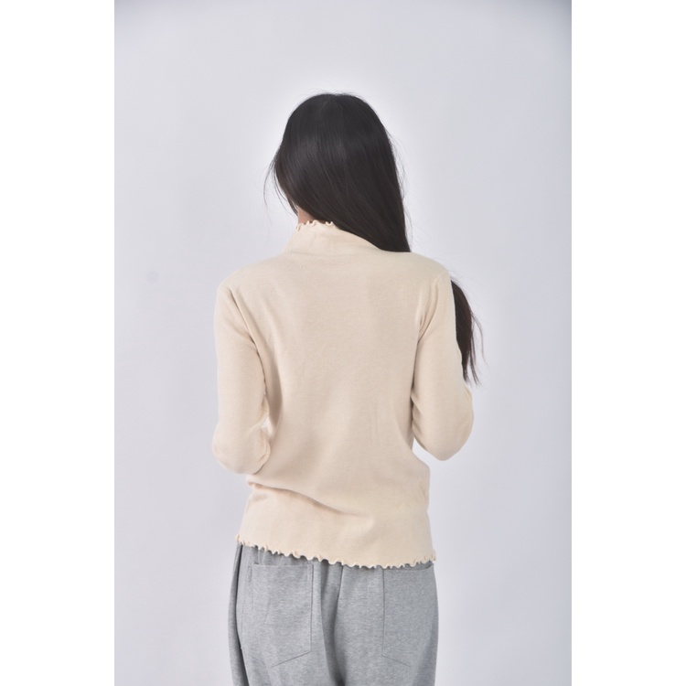 (S) 高領木耳邊杏色長袖上衣二手衣, , large