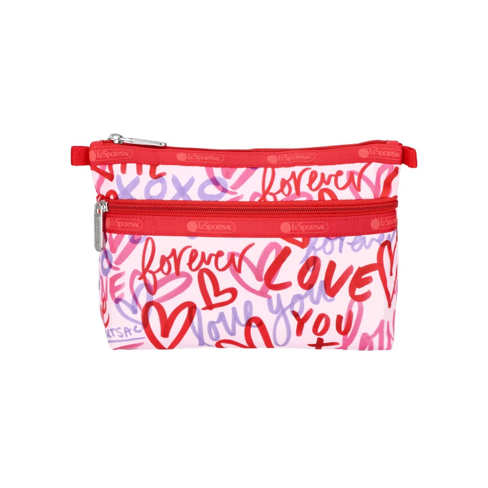|快速出貨|Lesportsac Cosmetic Clutch 雙層拉鍊化妝包/ 愛情便條手繪風, , large