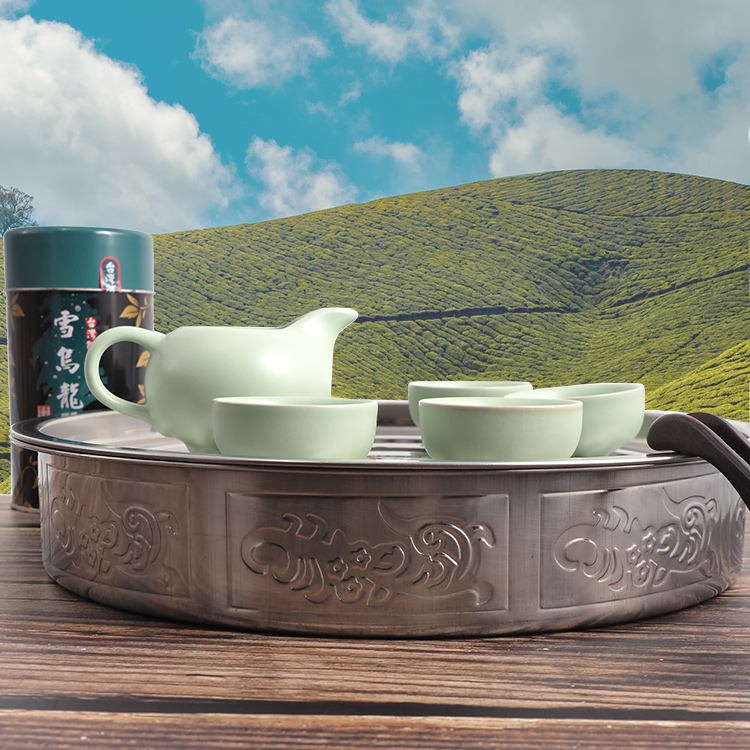 雅緻圓形雙層不鏽鋼茶盤-34cm-2組, , large