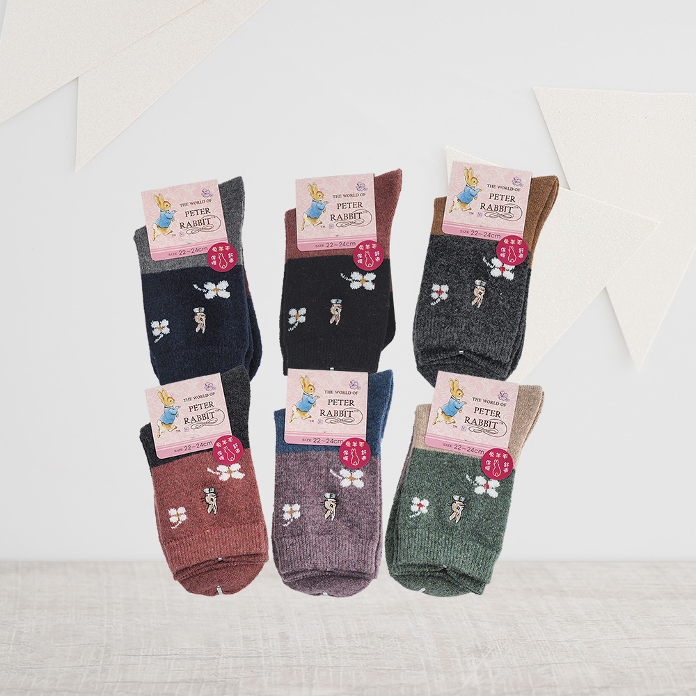 比得兔精繡兔羊毛女襪-12雙, , large