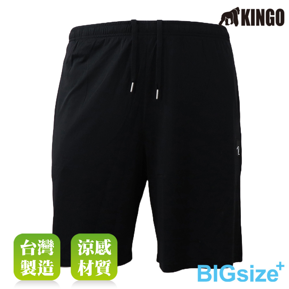 KINGO-大尺碼-鬆緊抽繩  涼感 短褲-黑-513307, , large