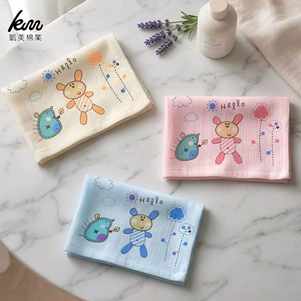 凱美棉業｜MIT台灣製 可愛半棉半紗兒童毛巾-兔兔款, , large
