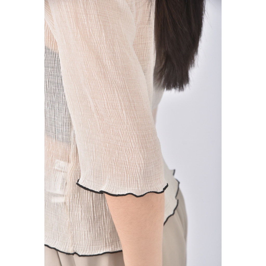 (S) 【金莎私服】方領杏色短袖上衣二手衣, , large