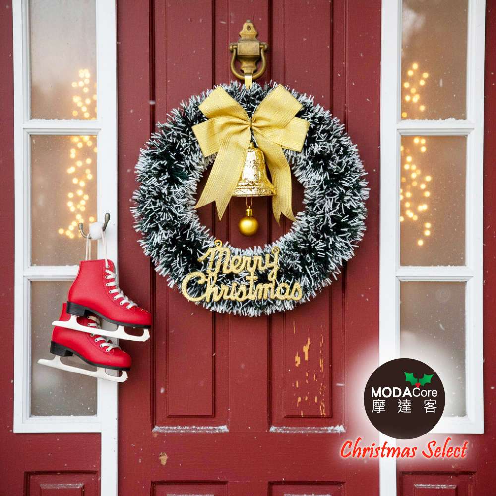 摩達客11吋風尚雅墨綠刷白系金蔥彎絲聖誕花圈_台灣工藝免組裝_本島免運費, , large