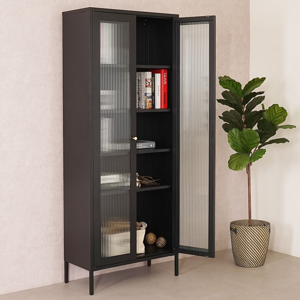 【Homelike】喜家居鋼製長虹玻璃書櫃-午夜黑(2235)