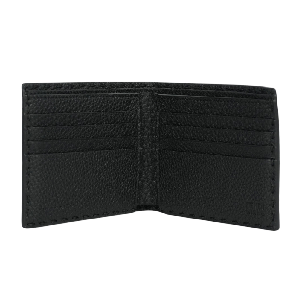 FENDI Selleria 縫線設計素面對開8卡短夾/黑色, , large
