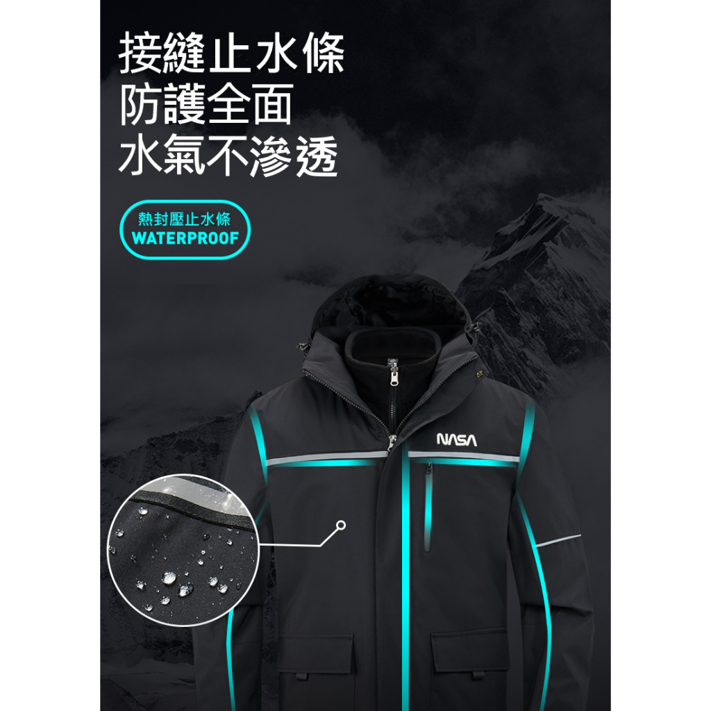 TECTOP 探拓戶外男款TECTOPxNASA聯名款防風防水兩件式外套(衝鋒衣) 市面唯一, , large