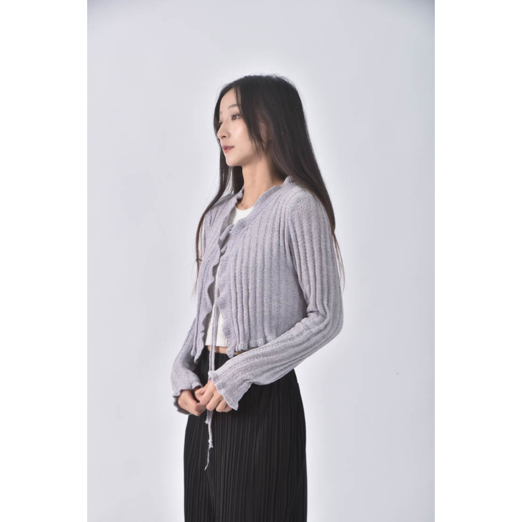 (S) 【粿粿私服】yifan韓牌質感修身短版針織綁繩紫色罩衫二手衣, , large