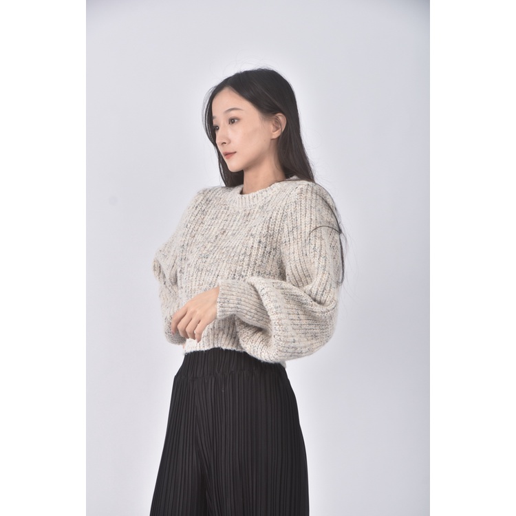 (L) 質感修身短版圓領杏色毛衣二手衣, , large