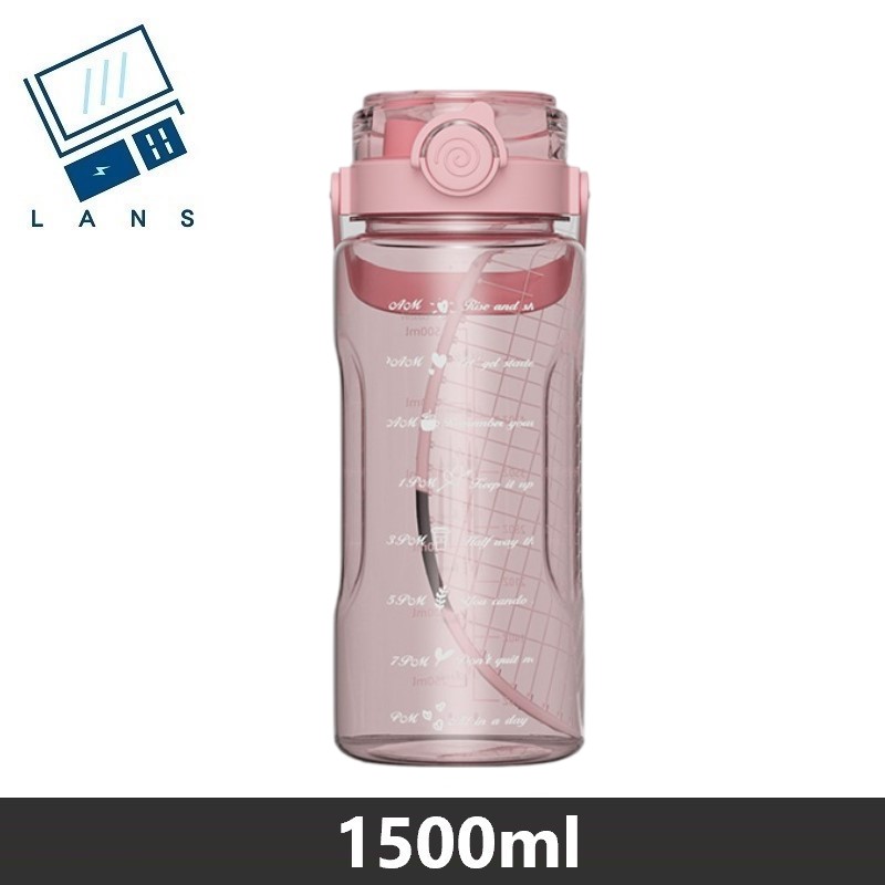 Large-capacity portable water cup, sports water jug, double drinking mouth, high temperature resistant, straw cup, juice cup, filter cup, water jug 1500ML - pink , , large