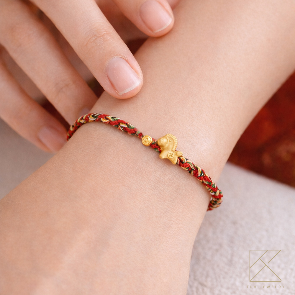 【TLH】黃金墜 純金999 馬尼攏總來 五彩繩開運編織手鍊 約重0.06錢&plusmn;0.01 (馬年 招財), , large