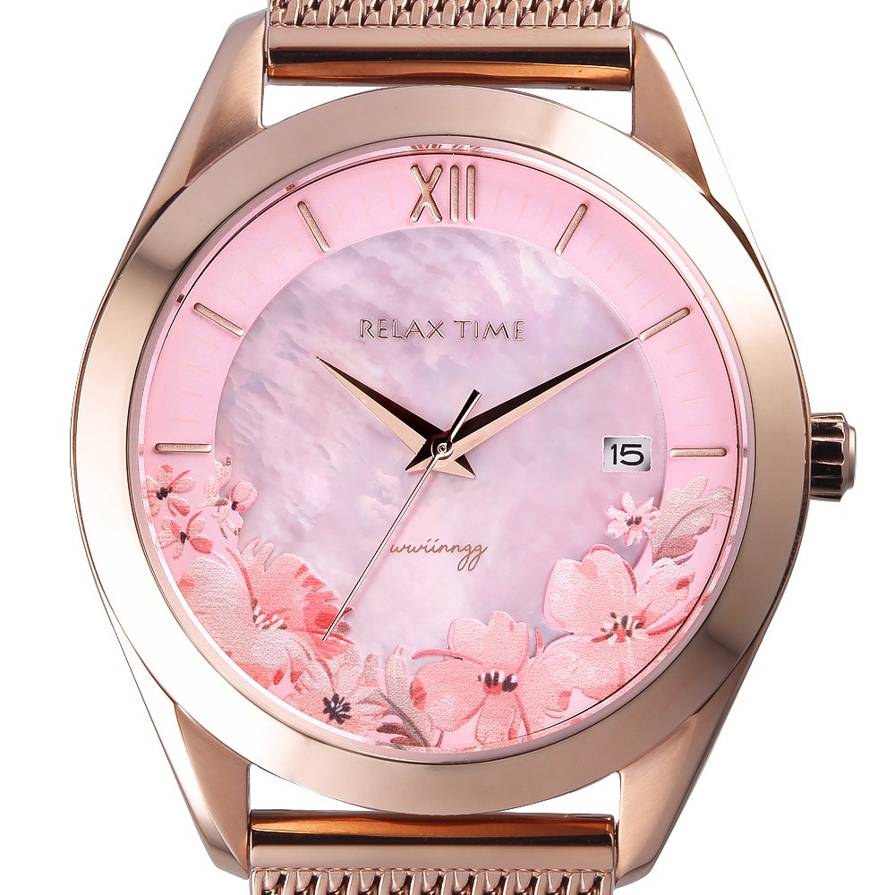 Relax Time wwiinngg 插畫家聯名花卉女錶-海棠輕夢/36mm 禮物 RT-106-02, , large