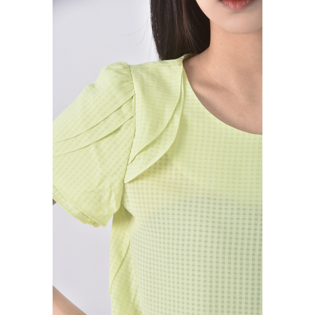 (S) 【金莎私服】simplicite質感格紋綠色短袖上衣二手衣, , large