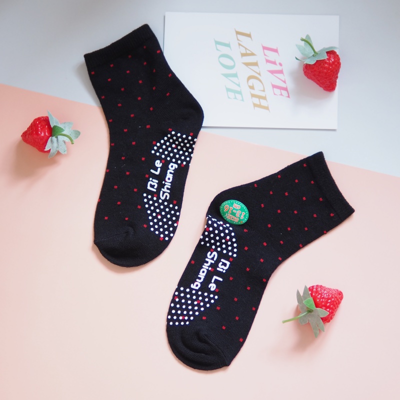 [Kaimei Cotton] 12 pairs of random excellent MIT Taiwan made pure cotton 1/2 non-slip children's socks water jade dot style 13-16cm, , large