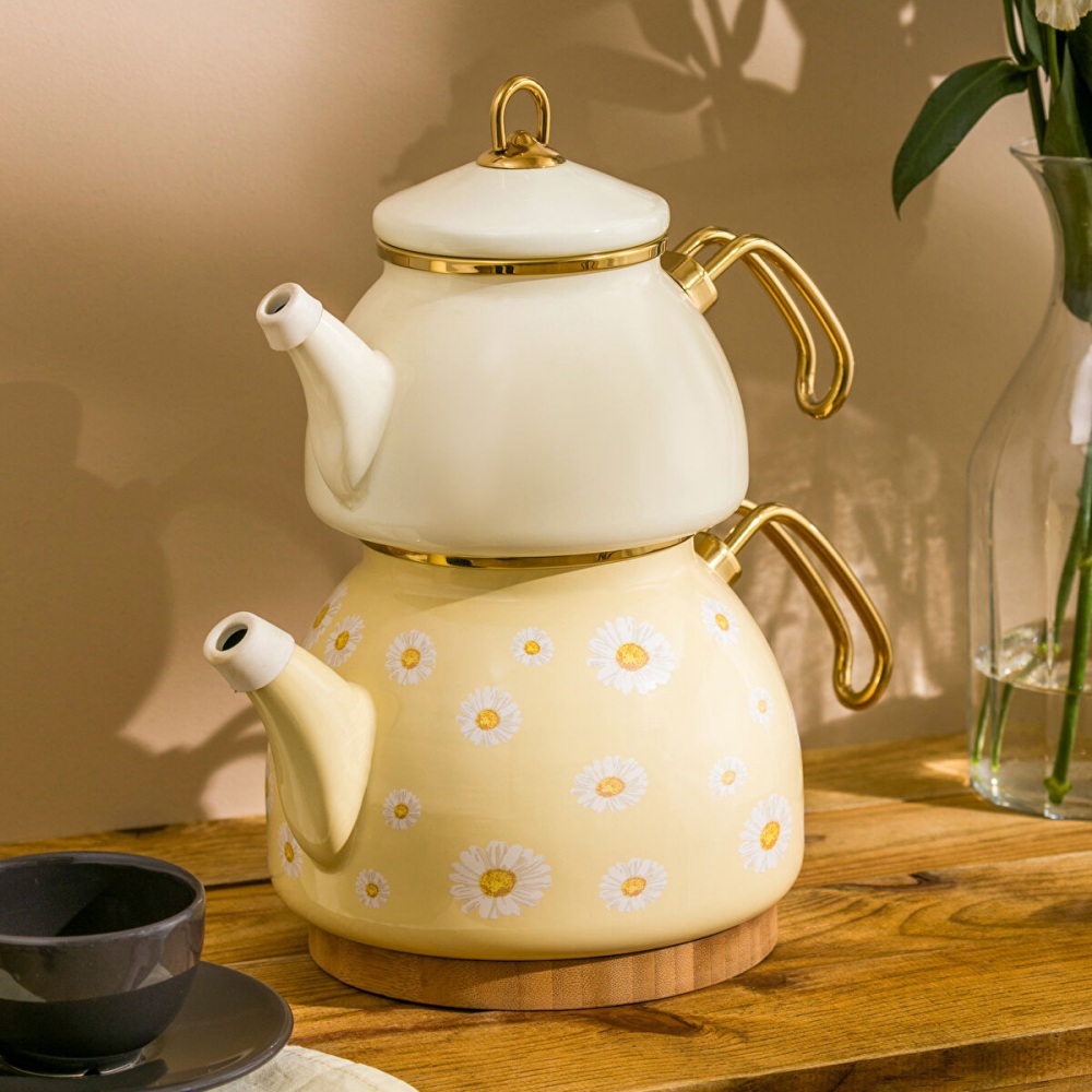 【SOLO歐洲家居】LCW Home 土耳其製 鄉村雛菊 琺瑯壺 子母茶壺 1.1L＋2.3L, , large
