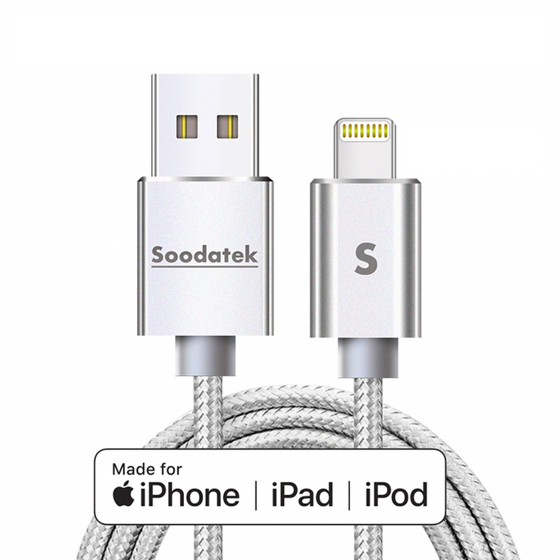 Soodatek SUL2編織充電傳輸線-AL-1M, 銀色, large