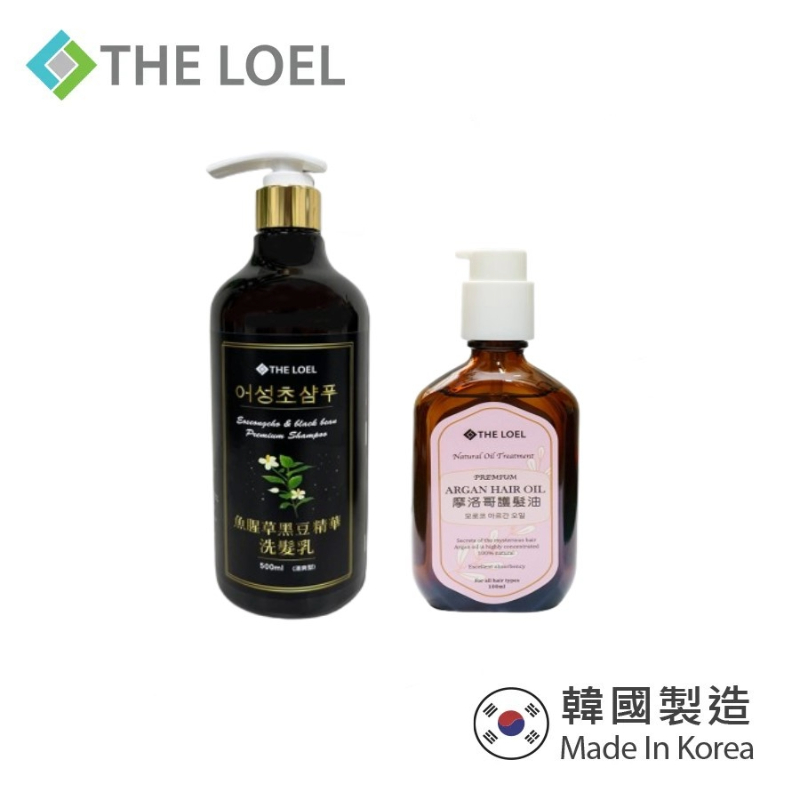 THE LOEL  Eoseongcho & Black Bean Premium Shampoo 500ml / Argan Hair Oil 100ml and push-on head, , large