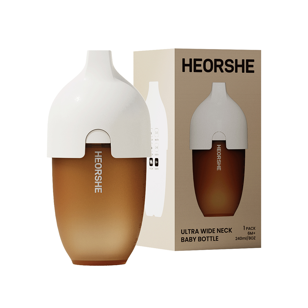 【HEORSHE】寬口矽膠仿母乳奶瓶(240ml)-象牙白