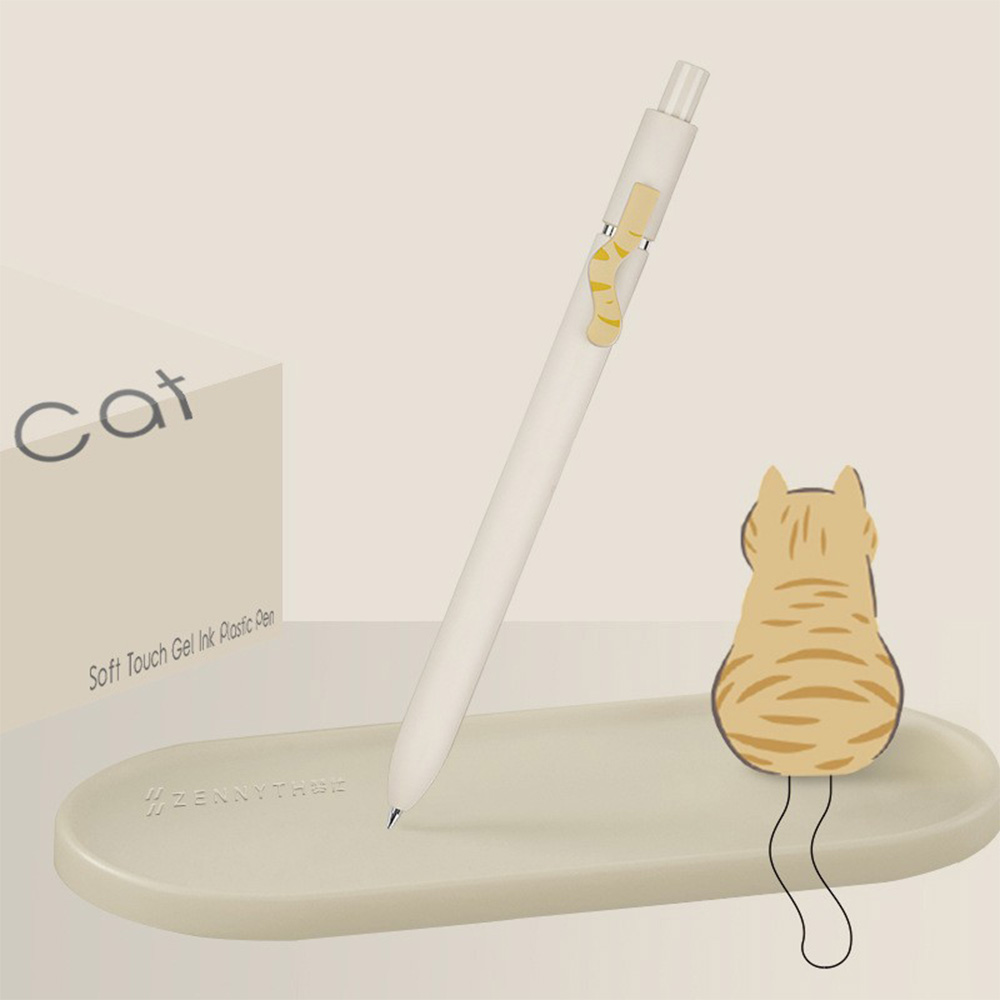 貓咪尾巴原子筆【4色可選】中性筆 黑筆 貓背影 貓尾巴 原子筆 速乾筆 快乾筆 精美盒裝 按壓式 貓尾巴筆夾 莫蘭迪色 中性原子筆, , large