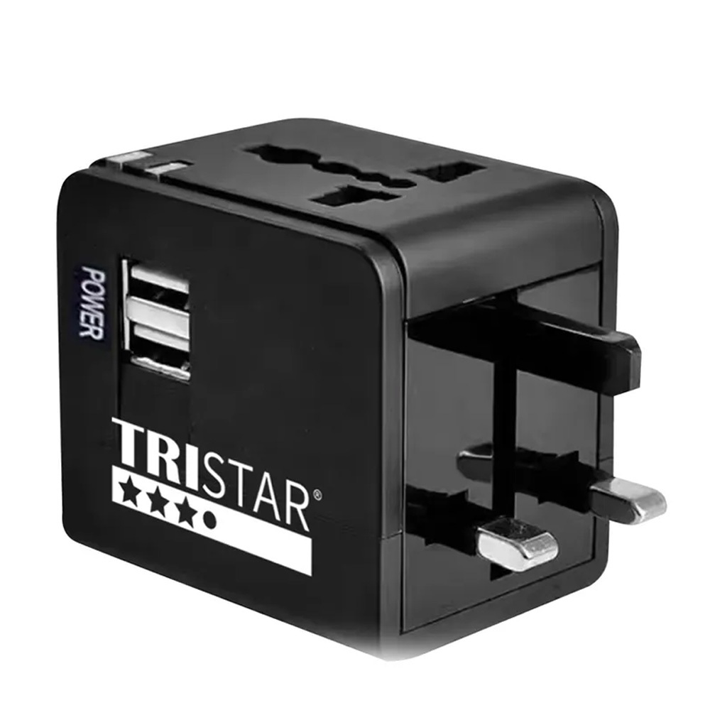 TRISTAR TS-USB170 雙USB萬國旅行轉接頭 3.1A 快速充電 四國插頭設計(百/黑), , large