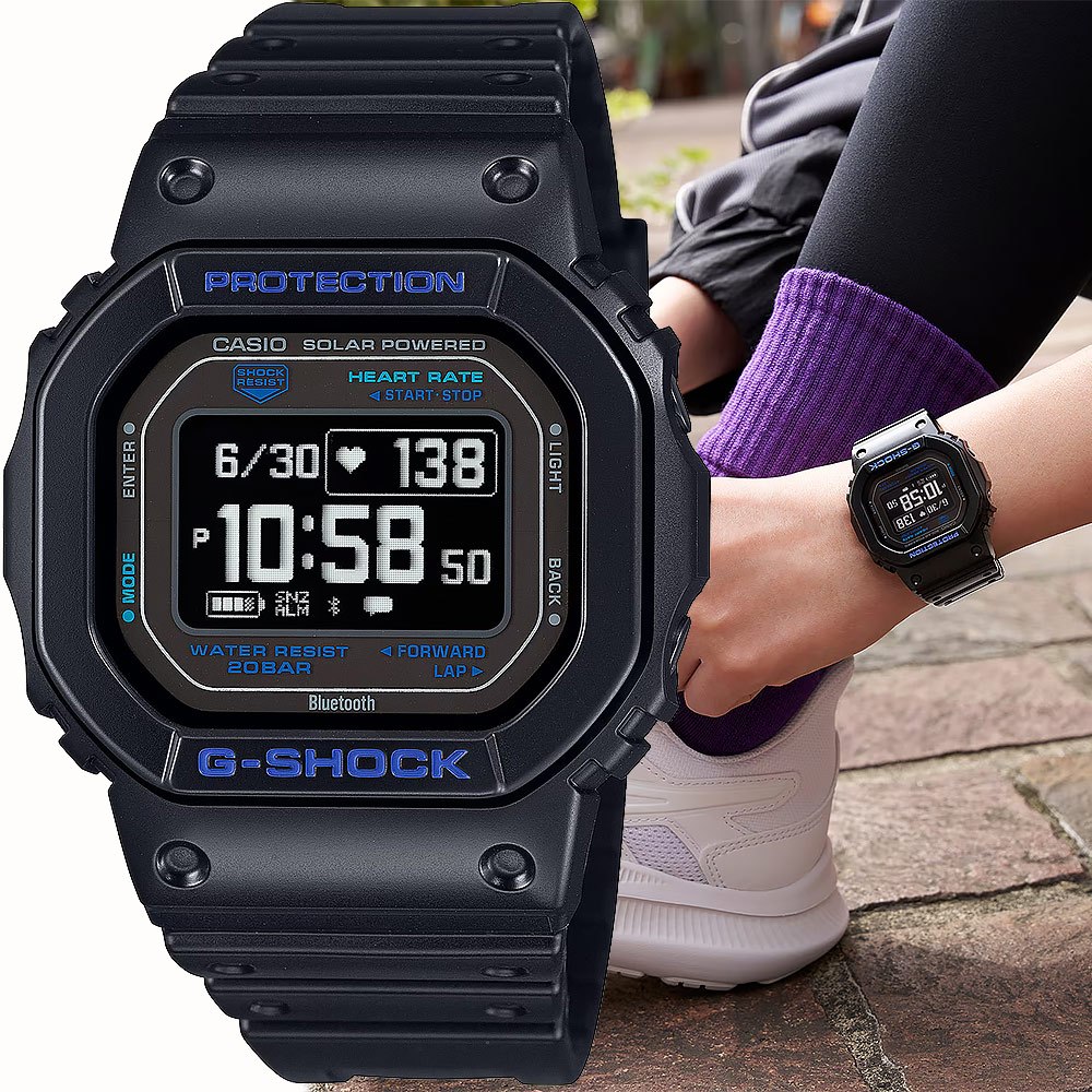CASIO 卡西歐 G-SHOCK 多功能藍芽太陽能運動電子錶 手錶-黑  DW-H5600-1A2, , large