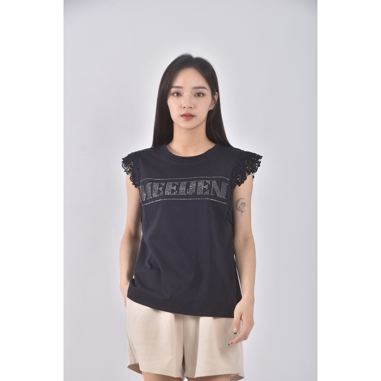 (M) meeijen蕾絲拼接藍色短袖上衣二手衣, , large