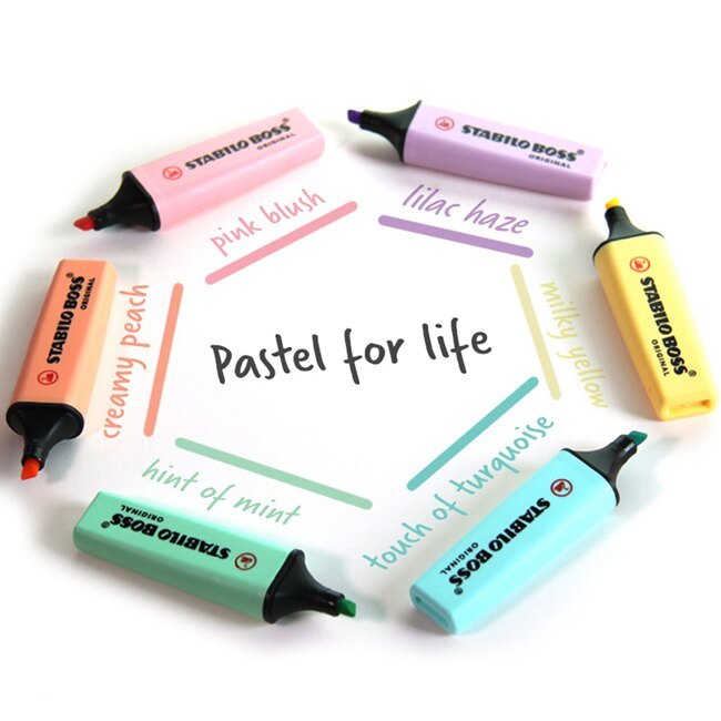 【德國天鵝STABILO】BOSS ORIGINAL Pastel 波士馬卡龍色經典螢光筆 8色-ST70/8-3, , large