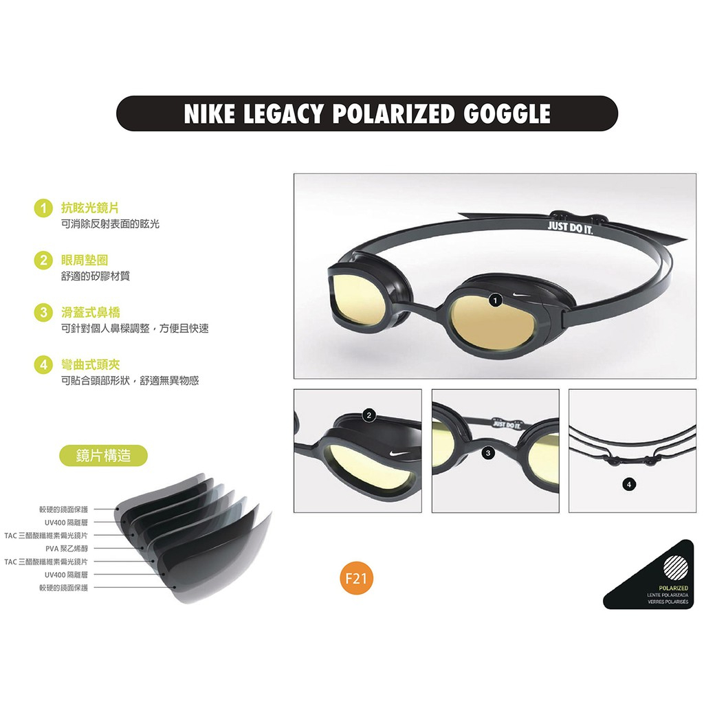 NIKE LEGACY POLARIZED 成人抗眩光泳鏡 蛙鏡 專業泳鏡 戶外專用泳鏡 偏光鏡片 NESSB164, , large