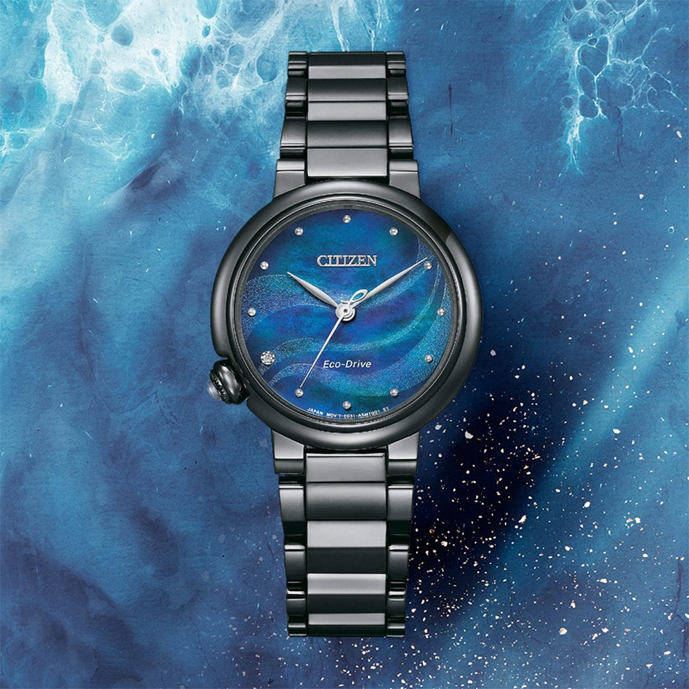 CITIZEN 星辰  L系列 世界奇景-藍眼淚 光動能大三針女錶 EM0915-86N, , large