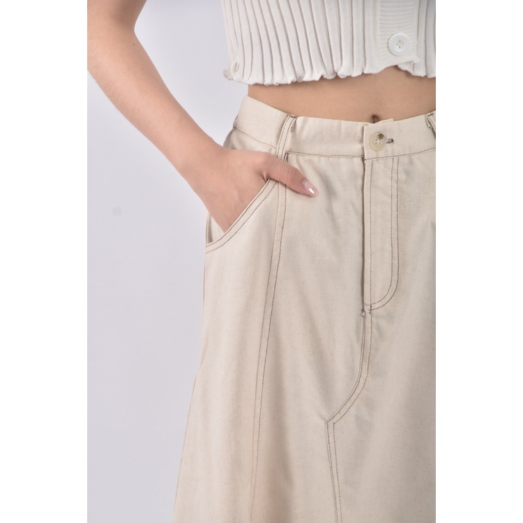 (S) 寬鬆杏色長裙二手衣, , large