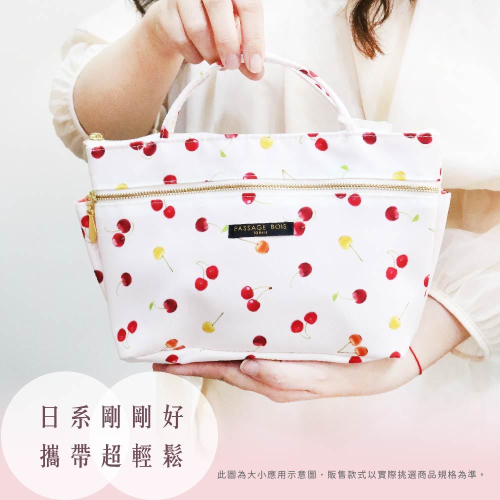 日本製 【Passage Bois】小蒼蘭 雙層拉鍊雙口袋抗菌手提袋, , large