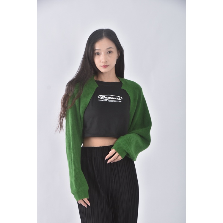 (F) maison質感羊毛綠色罩衫二手衣, , large