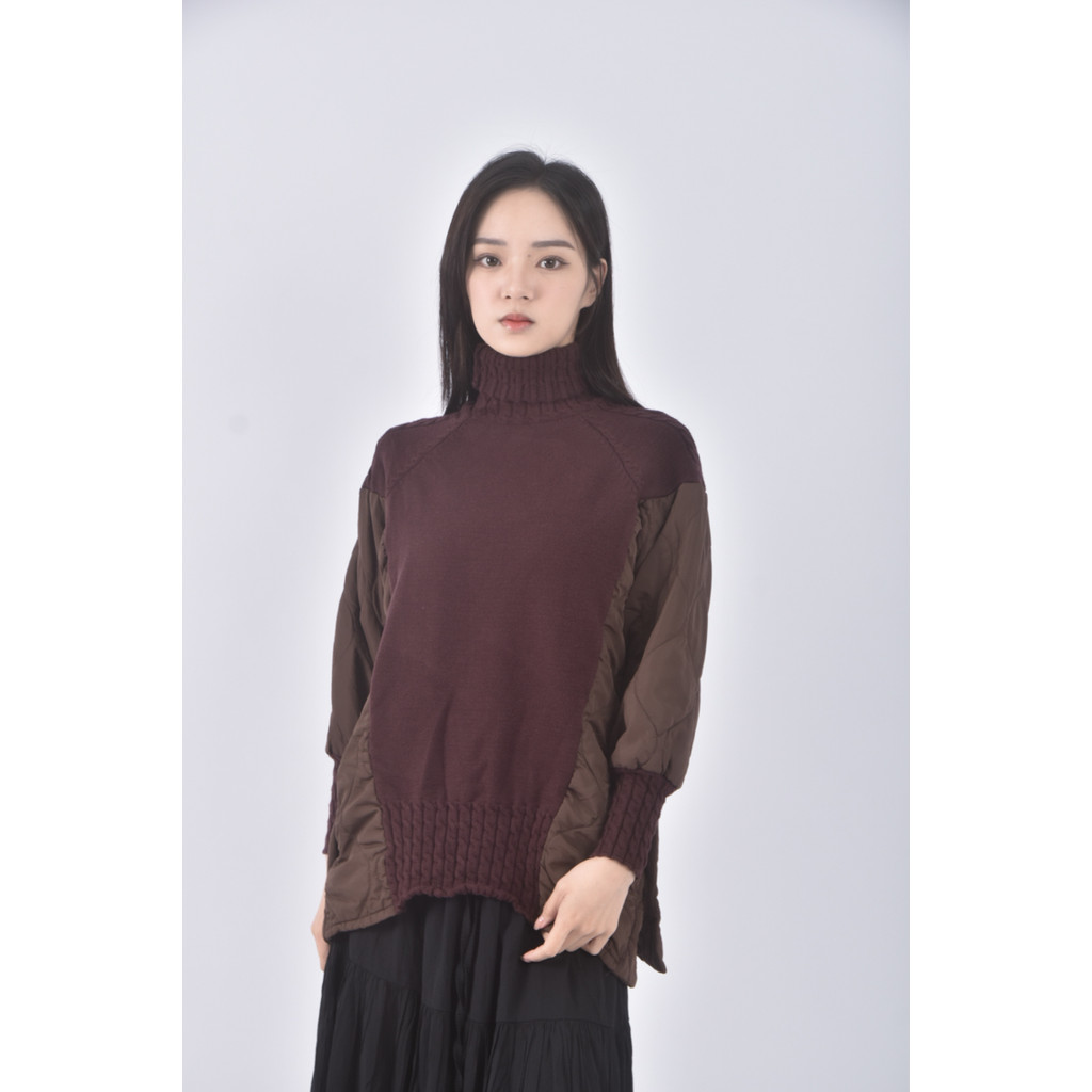 (M) 質感高領棕色長袖上衣二手衣, , large