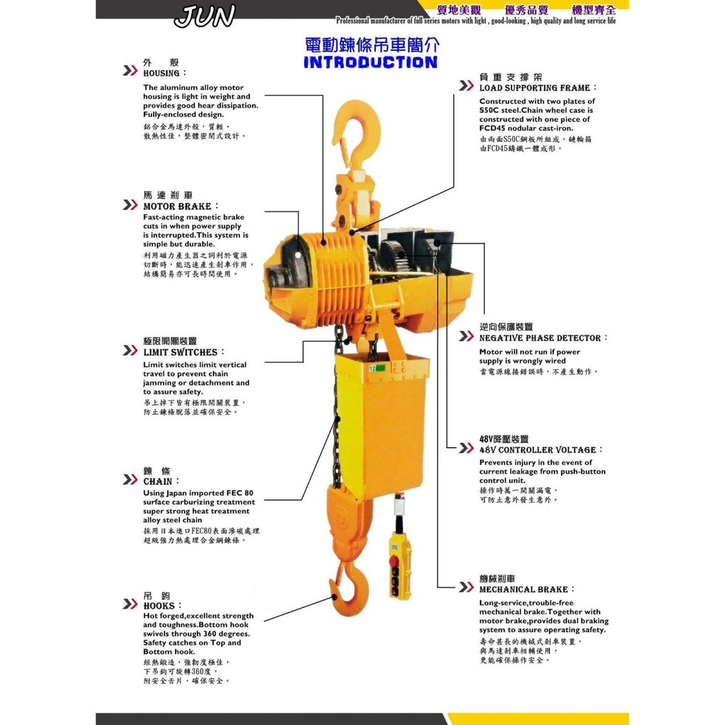 WIN 五金 JUN 多種規格 單鍊式 三相電動吊車 電動絞盤 手拉吊車 手搖吊車 吊重 廠房設備 提升機 吊升 起重